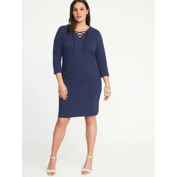 Old Navy Lace Up Knit Lost at Sea Dress Womens Size XL Tall Navy Blue Nautical - Picture 1 of 10